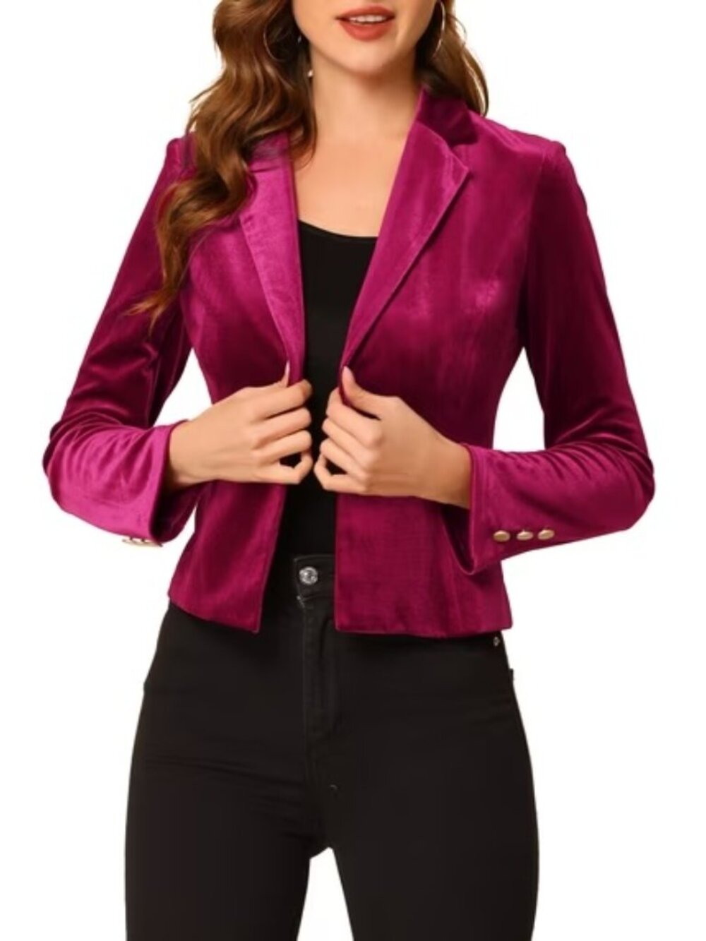 NEW! Allegra K Velvet Gold Button Blazer Jacket | HOLIDAY - Picture 3 of 6
